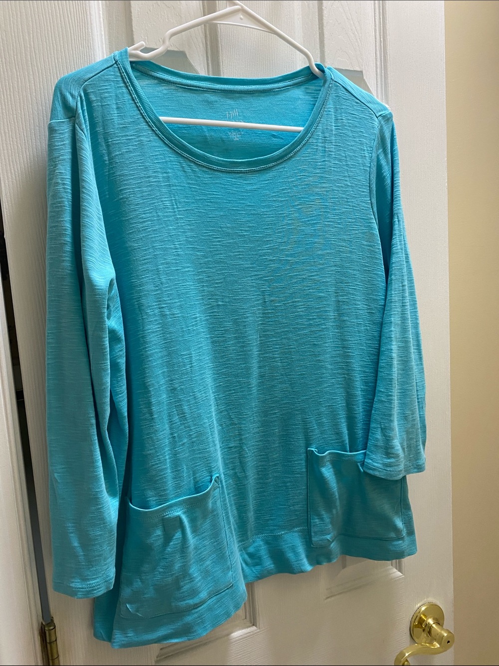 J. Jill Bright Turquoise Pima Knit Tee tunic 3/4 sleeve coastal beach cotton